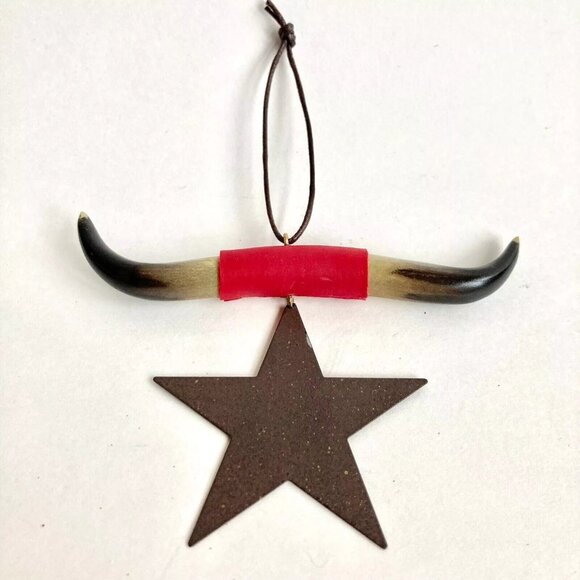 Vtg TEXAS Star Longhorn Bull Horns Christmas Tree Ornament Door Decor Western - Picture 1 of 9